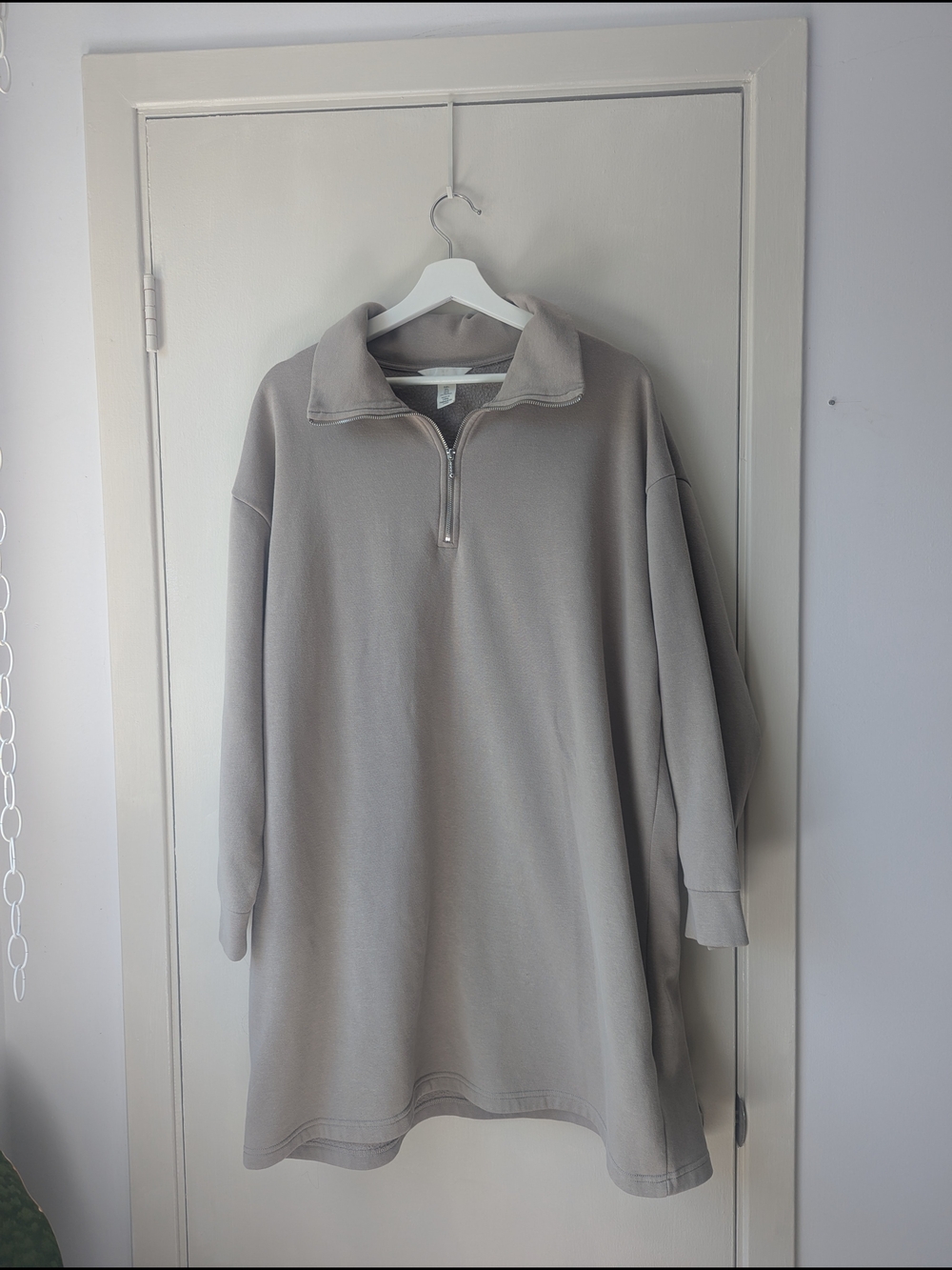 H&M Half-Zip Oversized Pullover Dress in Light Taupe